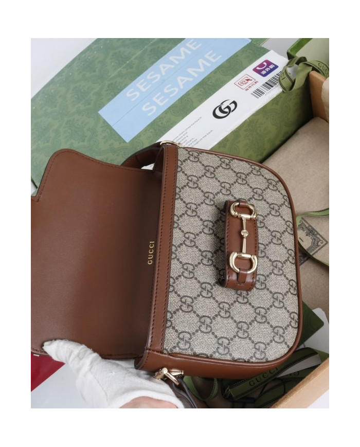 GUCCI Horsebit 1955 GG Canvas Crossbody Bag