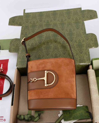 Gucci Horsebit Suede Leather Bucket Bag