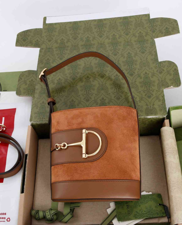 Gucci Horsebit Suede Leather Bucket Bag