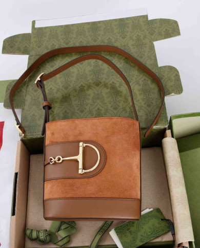 Gucci Horsebit Suede Leather Bucket Bag