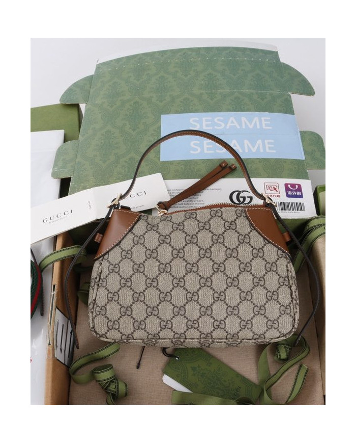 Gucci GG Supreme Leather Trim Shoulder Bag