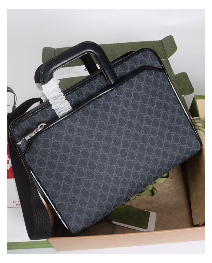 GUCCI GG Black Briefcase with Detachable Strap
