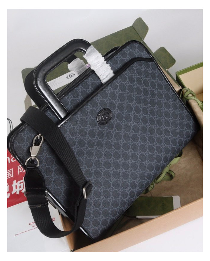 GUCCI GG Black Briefcase with Detachable Strap