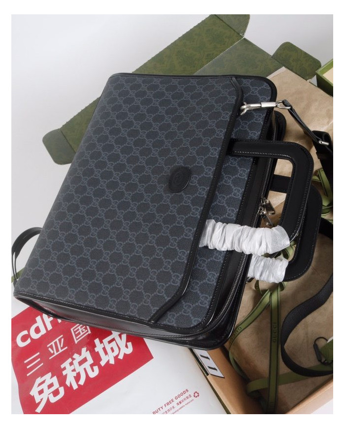 GUCCI GG Black Briefcase with Detachable Strap