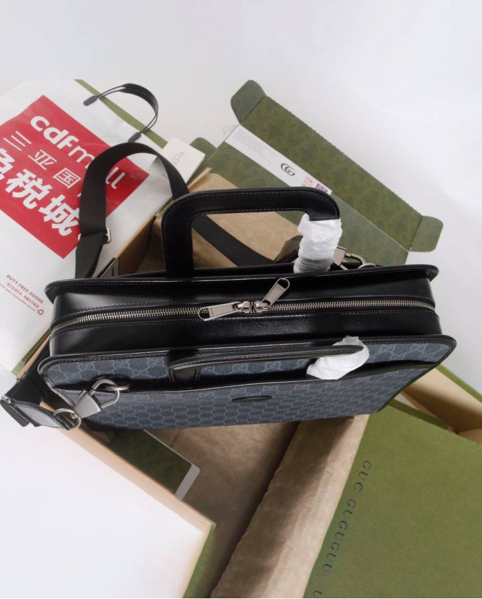 GUCCI GG Black Briefcase with Detachable Strap