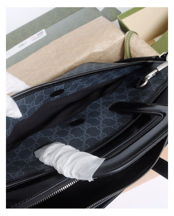 GUCCI GG Black Briefcase with Detachable Strap