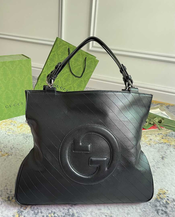 Large GG Embossed Leather Tote Bag with Top Handle