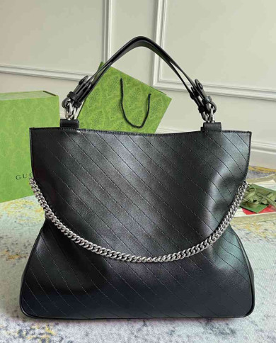 Large GG Embossed Leather Tote Bag with Top Handle