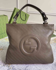 Large GG Embossed Leather Tote Bag with Top Handle