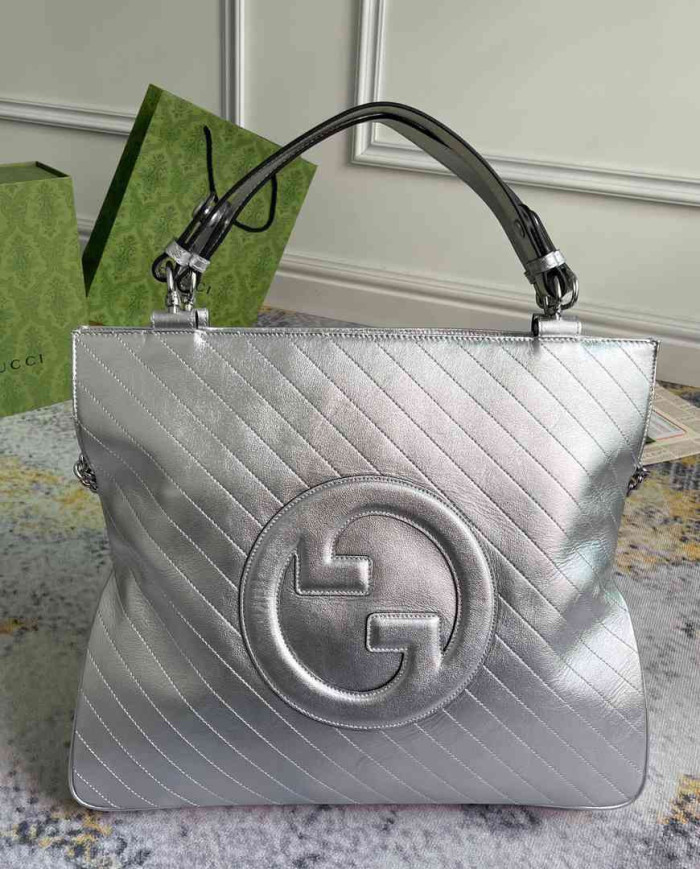 Large GG Embossed Leather Tote Bag with Top Handle