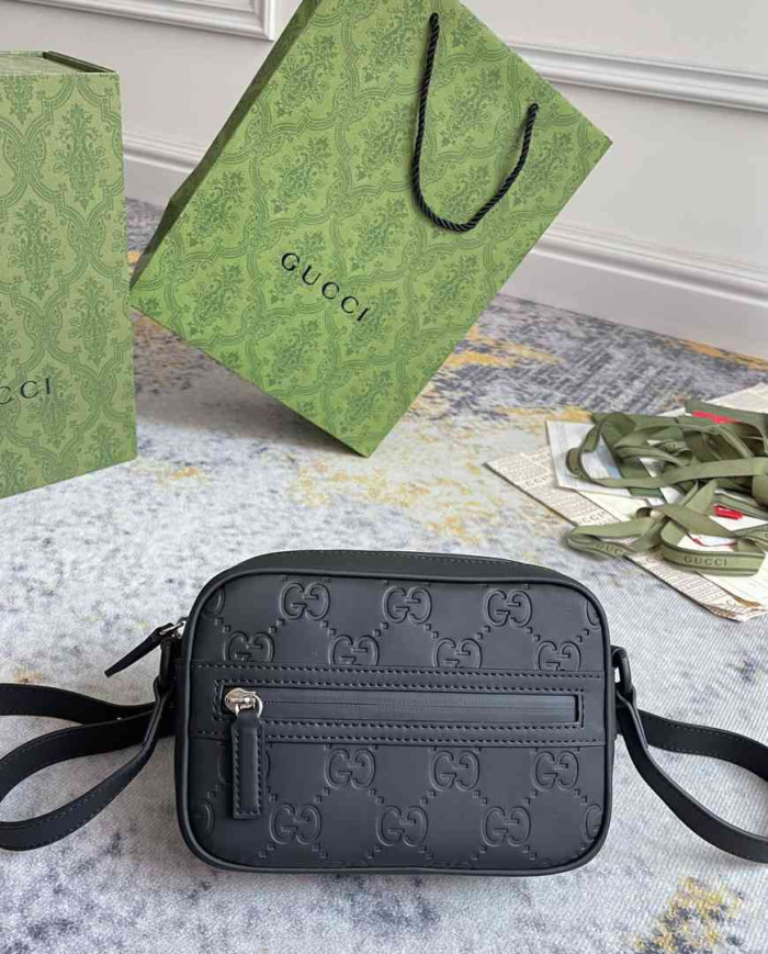 Gucci GG Embossed Leather Zip Crossbody Bag