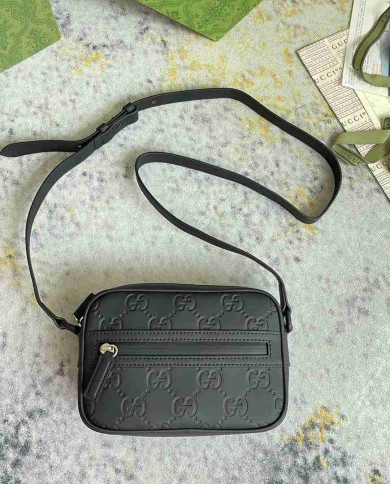 Gucci GG Embossed Leather Zip Crossbody Bag