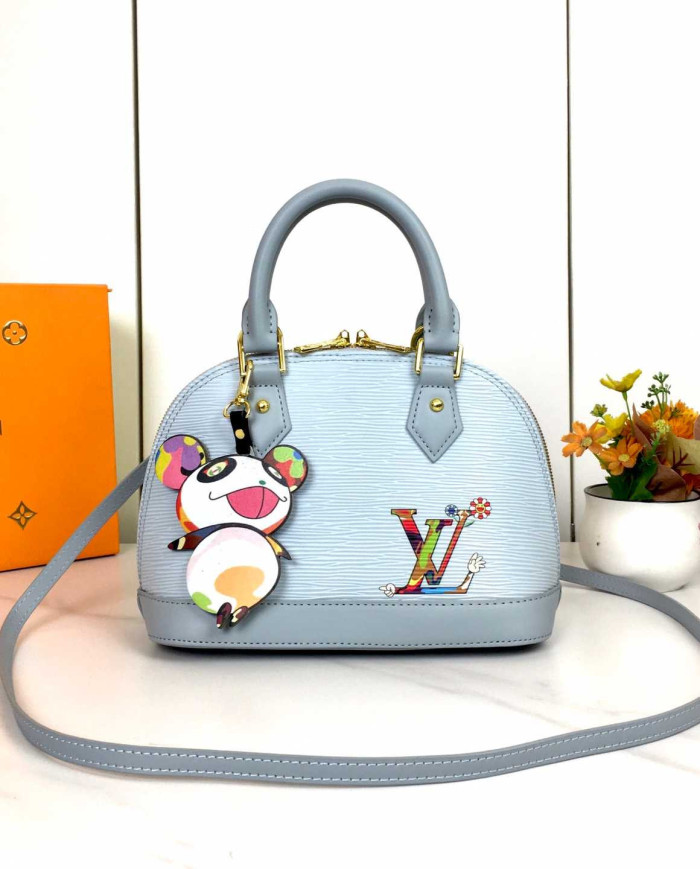 LV Printed Top Handle Crossbody Bag with Charm