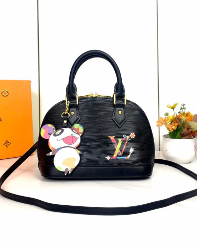 LV Printed Top Handle Crossbody Bag with Charm