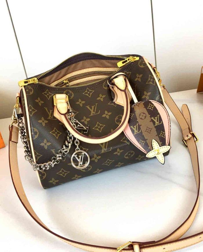 LV Monogram Top Handle Crossbody Bag with Charms