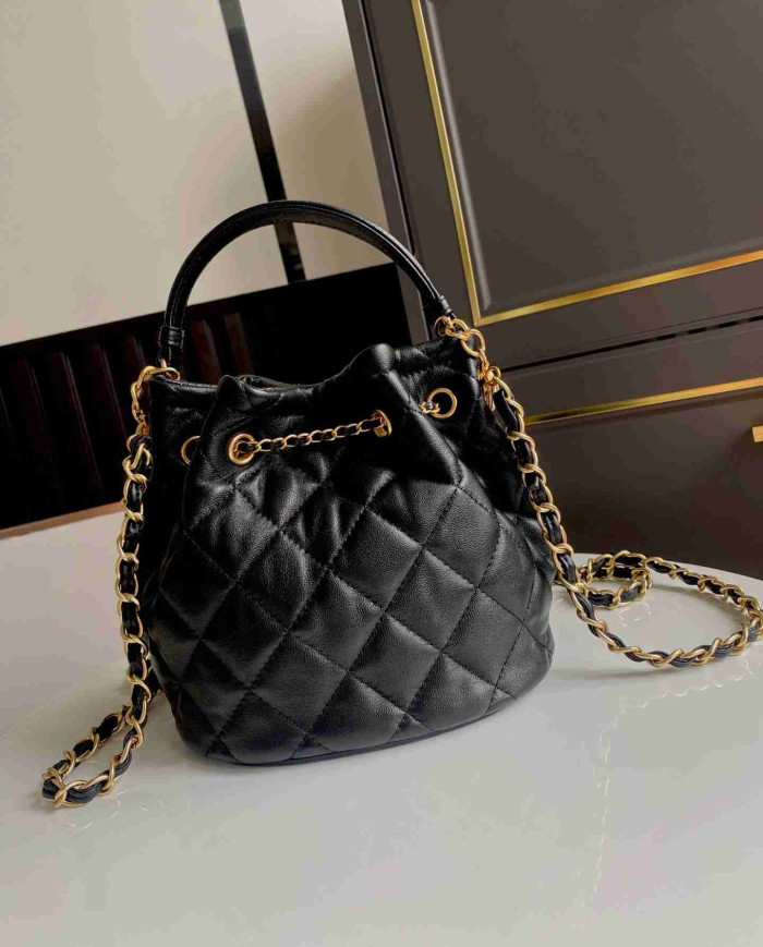 Chanel Quilted Bucket Bag with Chain