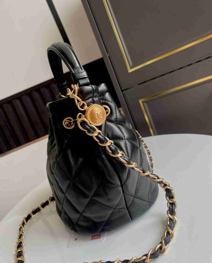 Chanel Quilted Bucket Bag with Chain