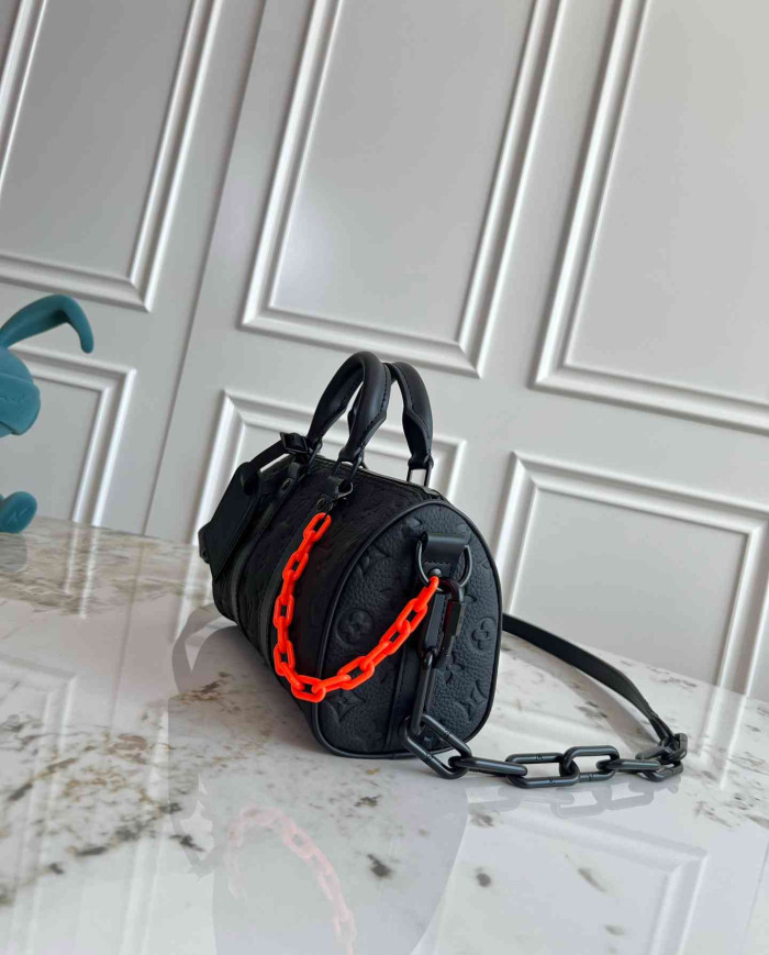 LV Monogram Shadow Keepall Bandoulière 25 with Chain
