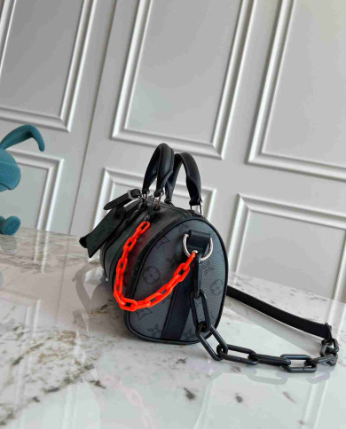 LV Monogram Shadow Keepall Bandoulière 25 with Chain