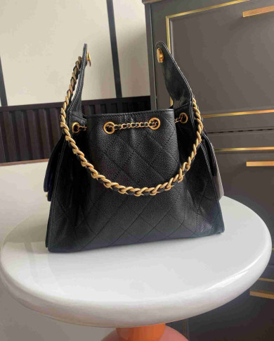 Chanel Drawstring Bucket Bag with Chain