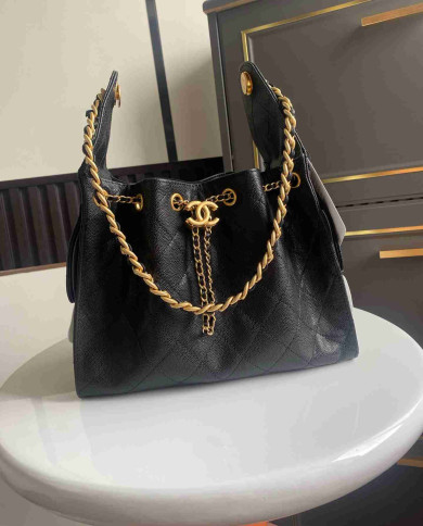 Chanel Drawstring Bucket Bag with Chain