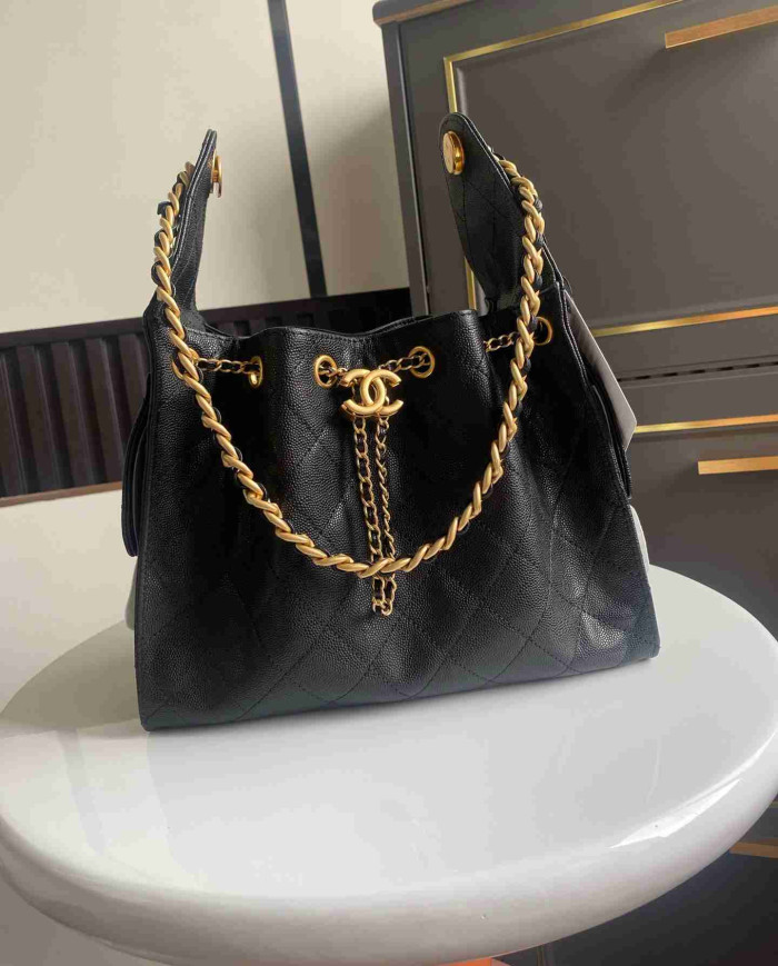 Chanel Drawstring Bucket Bag with Chain