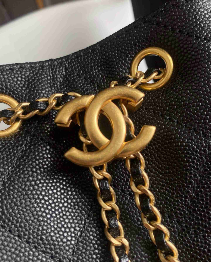 Chanel Drawstring Bucket Bag with Chain