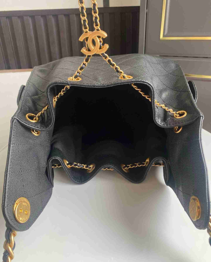 Chanel Drawstring Bucket Bag with Chain