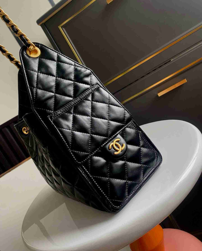 Chanel Drawstring Bucket Bag with Chain