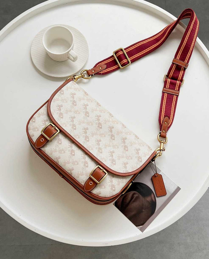 Coach Horse and Carriage Print Leather Messenger Bag