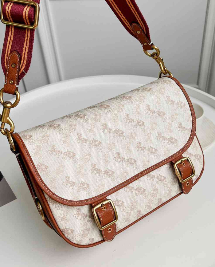 Coach Horse and Carriage Print Leather Messenger Bag