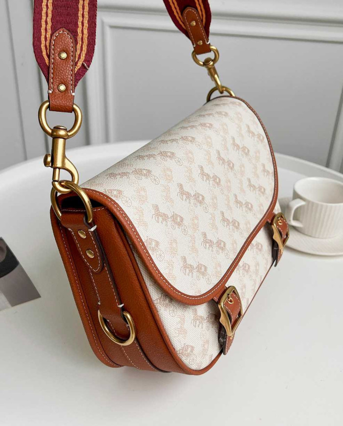 Coach Horse and Carriage Print Leather Messenger Bag