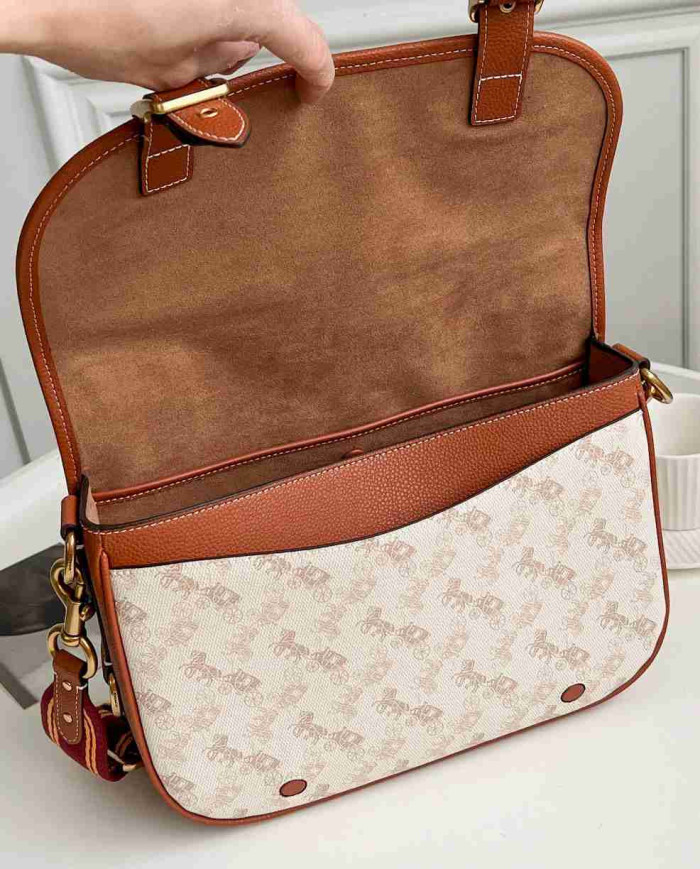 Coach Horse and Carriage Print Leather Messenger Bag