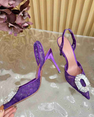 Amina Muaddi Women's Crystal Embellished Slingback Heels