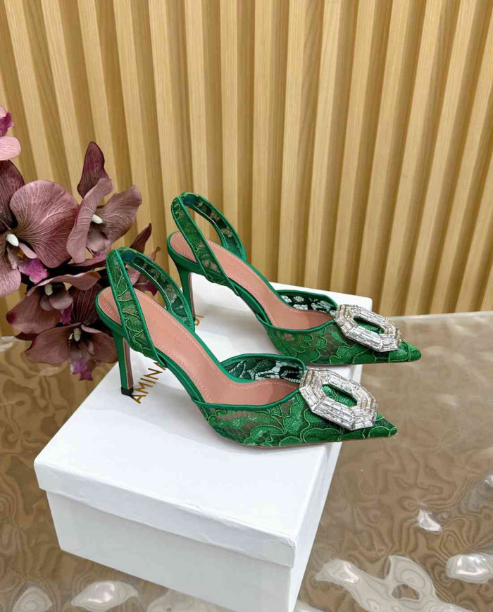 Amina Muaddi Women's Crystal Embellished Slingback Heels