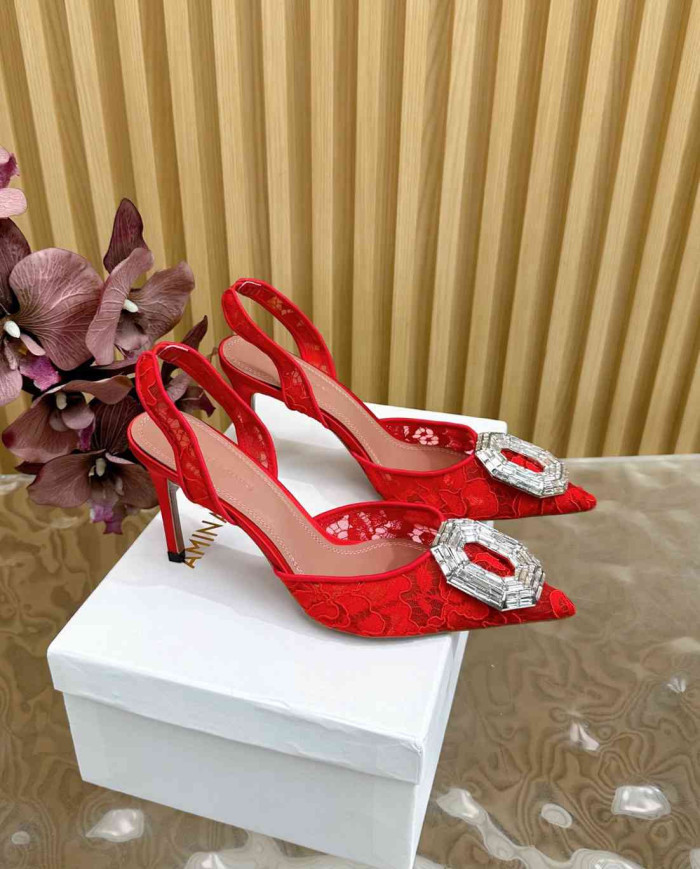 Amina Muaddi Women's Crystal Embellished Slingback Heels