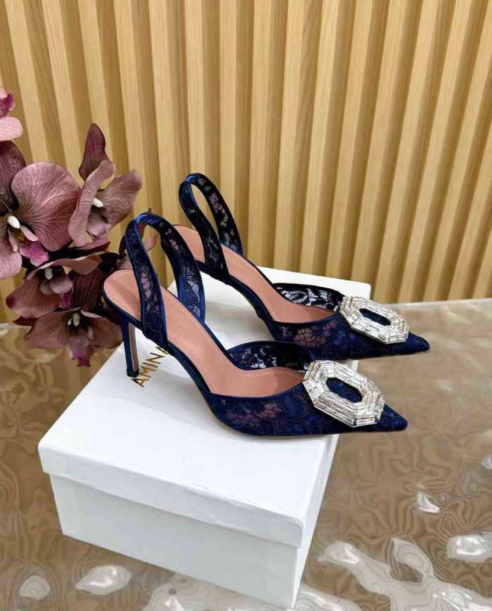 Amina Muaddi Women's Crystal Embellished Slingback Heels