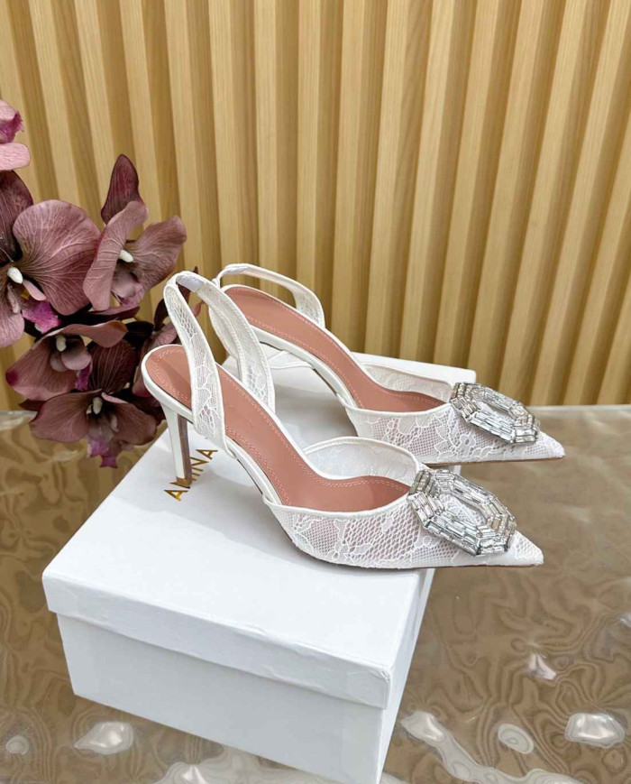Amina Muaddi Women's Crystal Embellished Slingback Heels