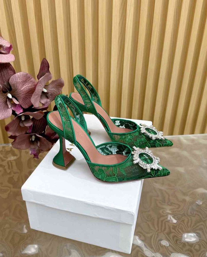 Amina Muaddi Crystal Buckle Slingback Heels