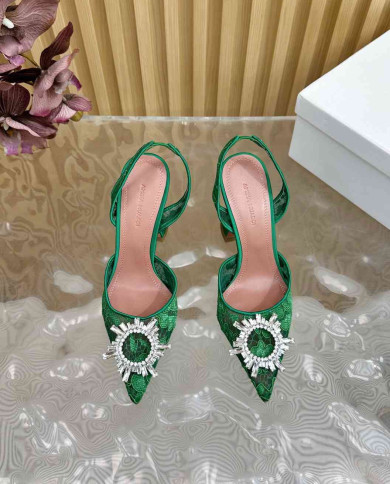 Amina Muaddi Crystal Buckle Slingback Heels
