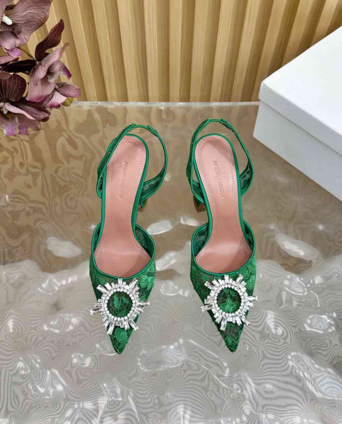 Amina Muaddi Crystal Buckle Slingback Heels