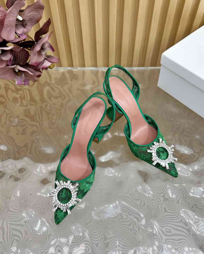 Amina Muaddi Crystal Buckle Slingback Heels