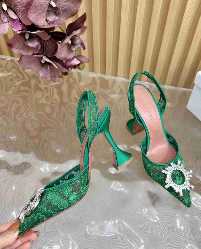 Amina Muaddi Crystal Buckle Slingback Heels