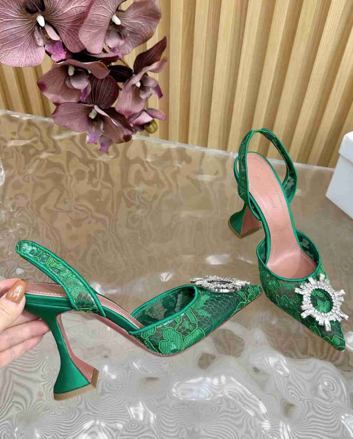Amina Muaddi Crystal Buckle Slingback Heels