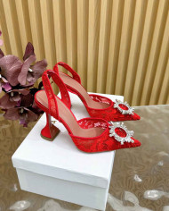 Amina Muaddi Crystal Buckle Slingback Heels