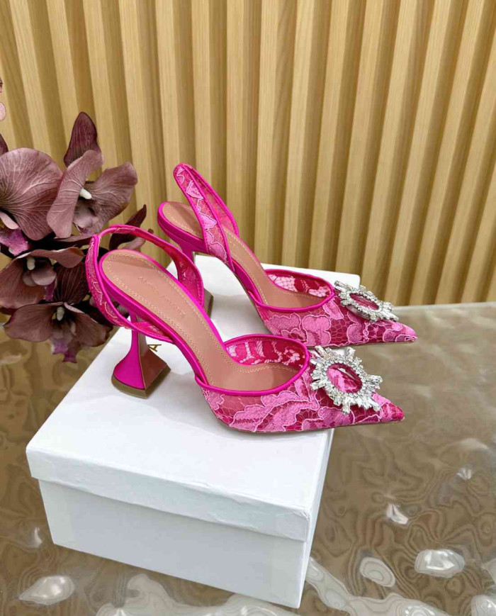 Amina Muaddi Crystal Buckle Slingback Heels