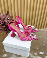 Amina Muaddi Crystal Buckle Slingback Heels