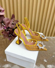 Amina Muaddi Crystal Buckle Slingback Heels