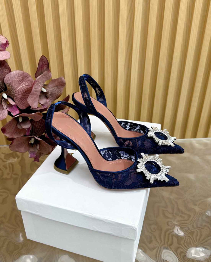 Amina Muaddi Crystal Buckle Slingback Heels