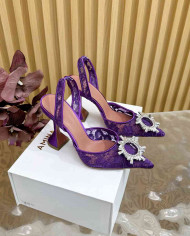 Amina Muaddi Crystal Buckle Slingback Heels